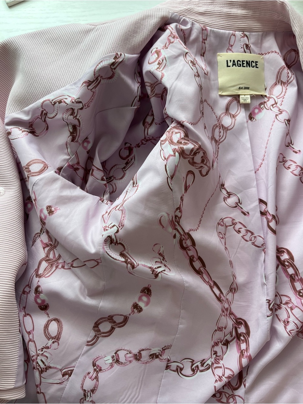 L’agence Brooke Open-Front Brooke Blazer in Pale Rose Faded Chain Size 8 - Picture 10 of 13